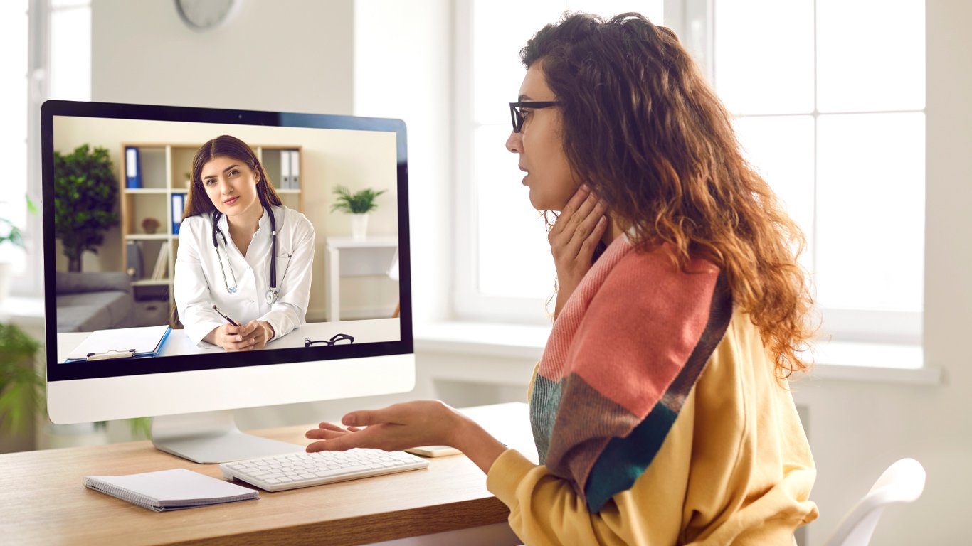 Patient speaking with a doctor during an online medical consultation