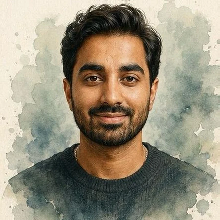 Watercolour portrait of Paras, the founder of Webbies