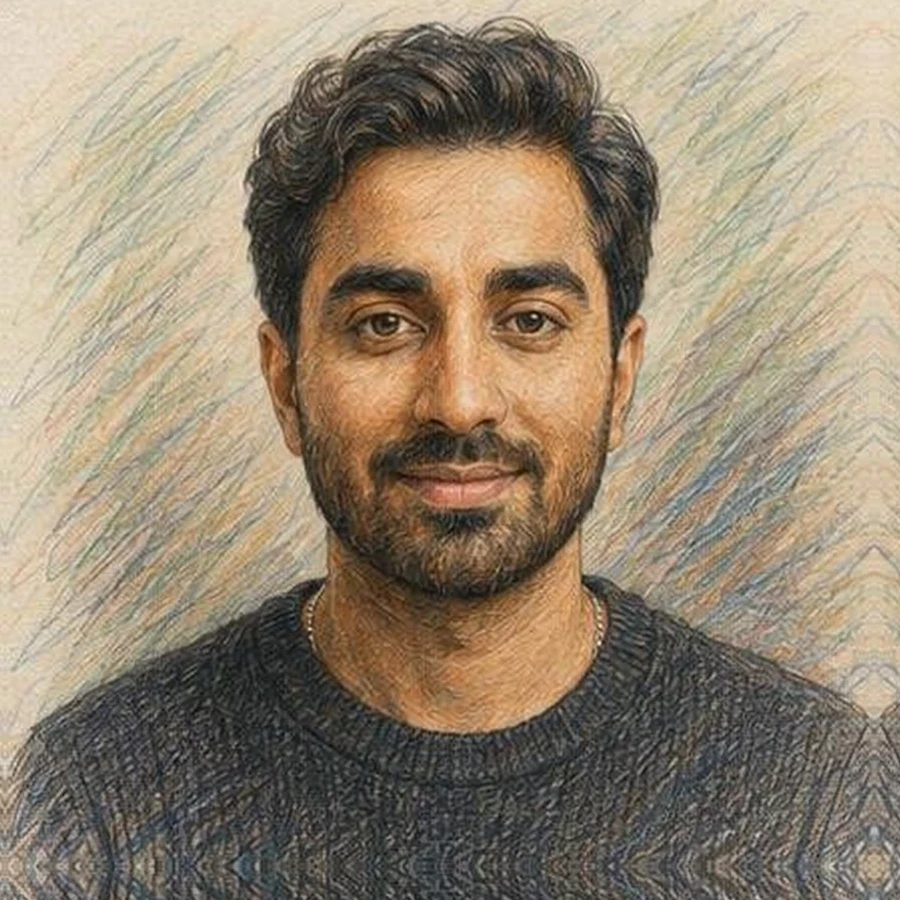 Coloured-pencil portrait of Paras, the founder of Webbies