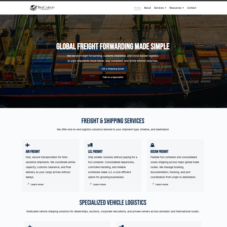 BriCargo Group homepage design