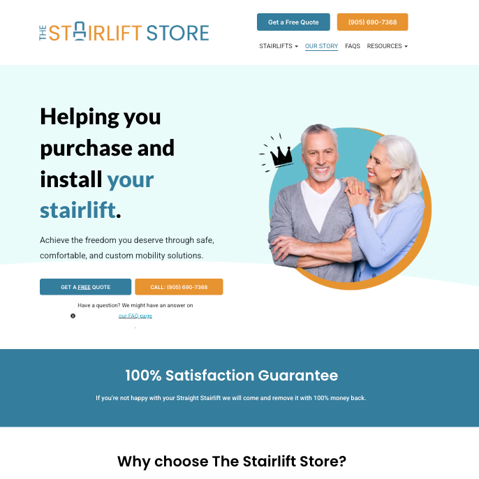 The Stairlift Store homepage design